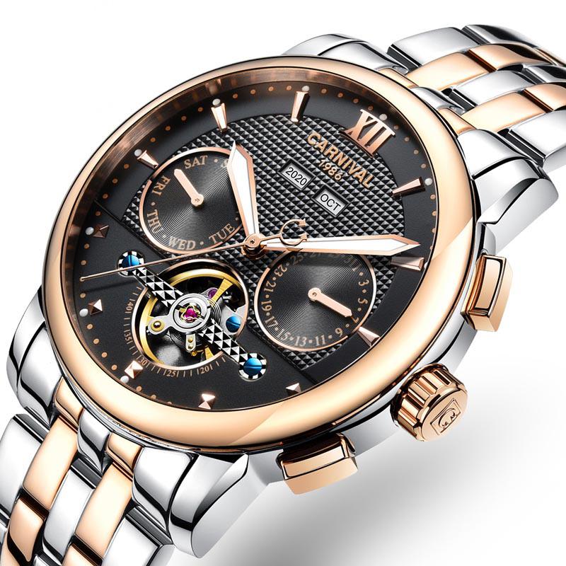 CARNIVAL Orologi Meccanici Automatici Calendario Perpetuo Sportivi Uomo Acciaio Completo Lusso Tourbillon Orologio Luminoso Reloj Hombre