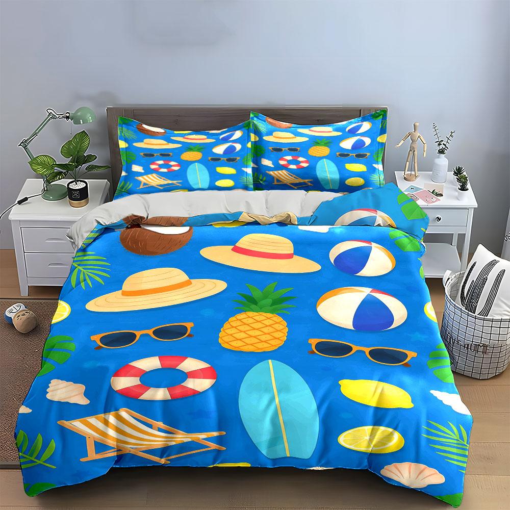Pineapples, Hats, Beach Balls. Bedding Sets Duvet Cover Sets Duvet Covers Pillowcases(1 * Duvet Cover 2 * Pillowcases, Without Duvet Insert)