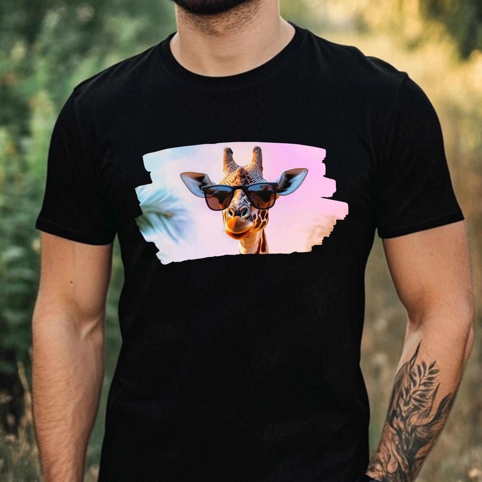 T-Shirt Herren Giraffe mit Sonnenbrille Motiv Baumwolle Größe XS bis 5XL XXXL