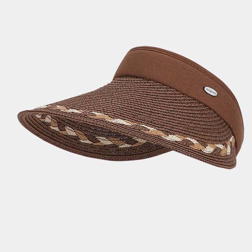 Sport Portable Straw Visor Cap Breathable Polyester Wide Brim Woven Cap Solid Color Lightweight Sunscreen Empty Top Hat Spring