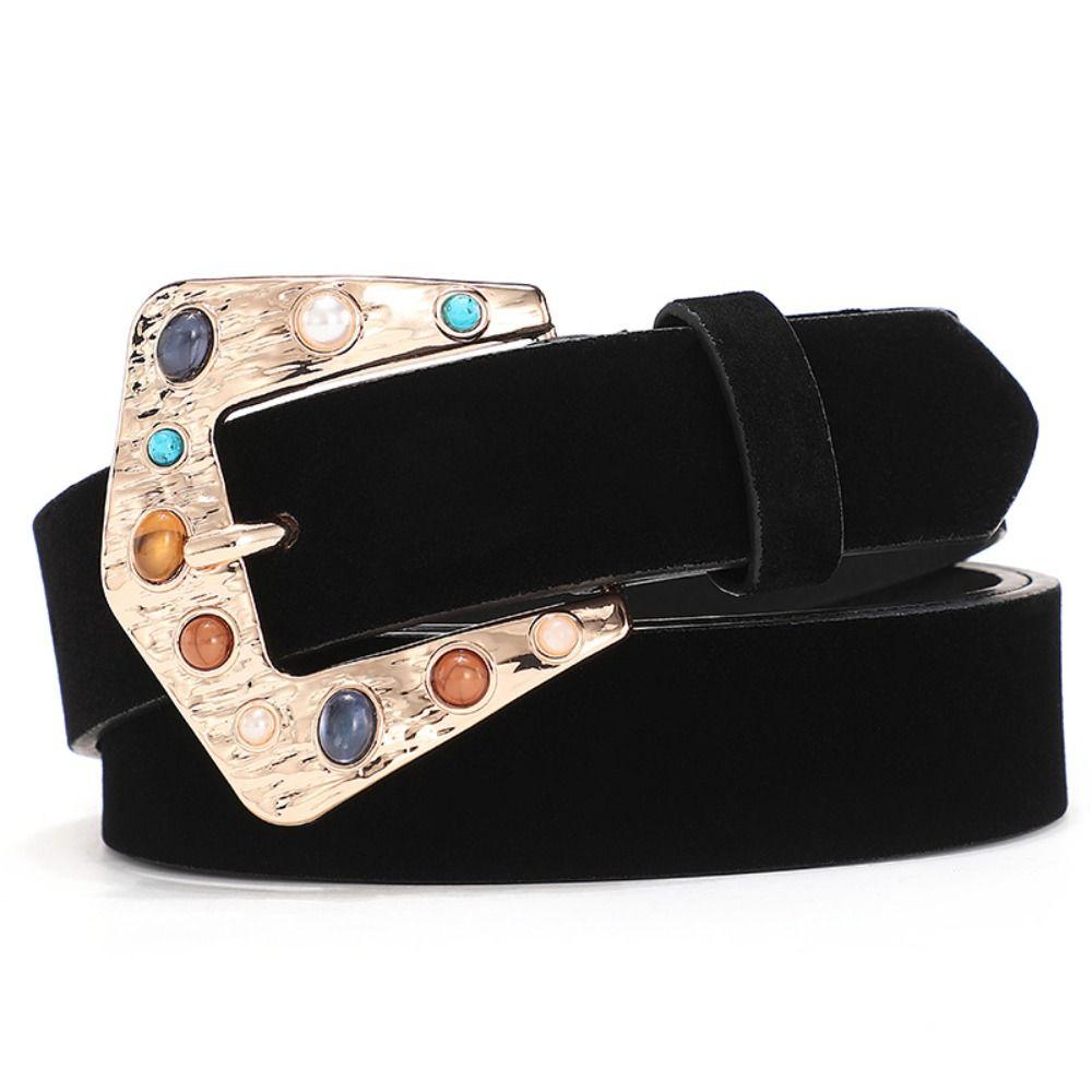

Casual PU Leather Belt Luxury Design Waist Belt Trendy Suede Rivet Belt For Women чорний