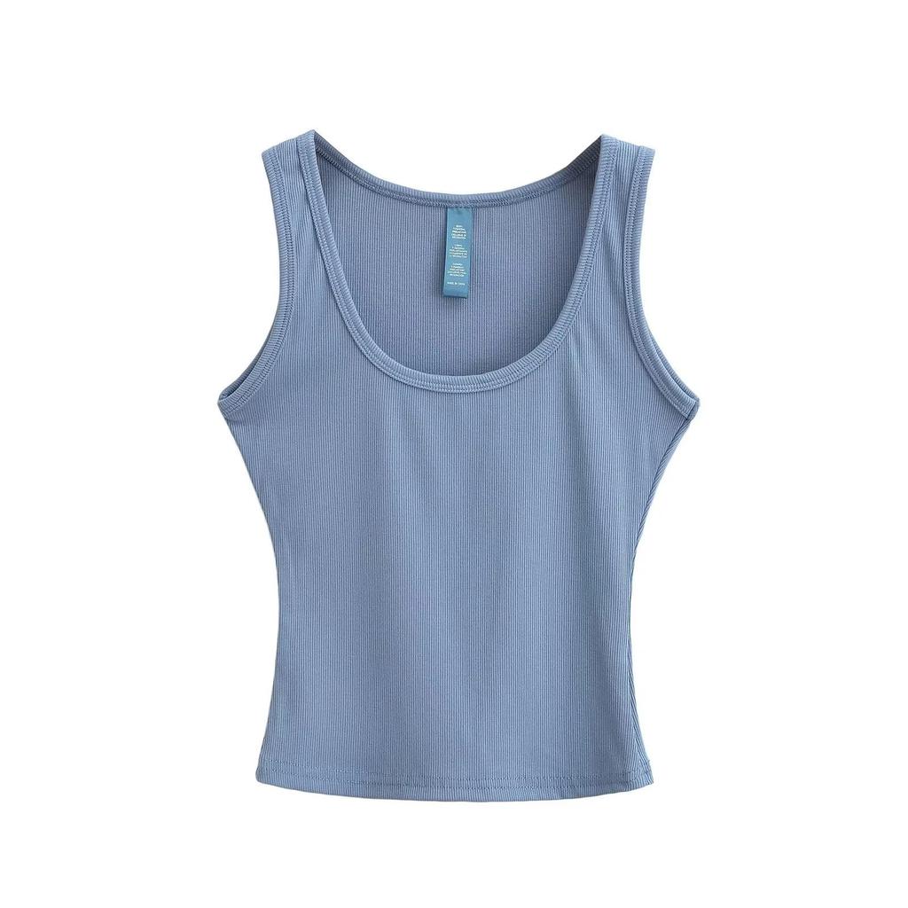 2024 Spring/Summer U-Neck Slim Fit Sleeveless Tank Top: Women's Solid Color Bodycon Camisole