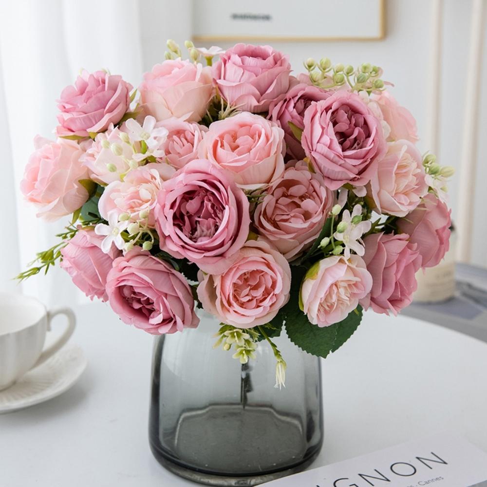 Artificial Flower Home Room Decoration Accessories Wedding Scrapbook Peony Candy Gift Box Arrangement Festival Silk Rose Bouquet