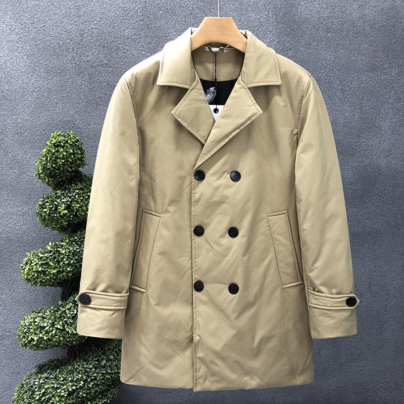 

Men s Windbreaker Double-breasted German Warm Men s Top Mid-length Down Jacket New Lapel Winter Jacket 4XL