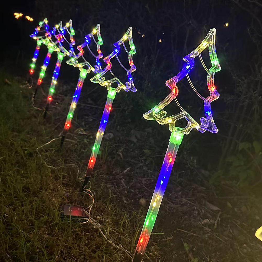 4pcs/set Solar Christmas Tree Ground Decorative Light Outdoor Garden Lawn LED Lamp Waterproof Pathway Stake Lights Holiday Decor