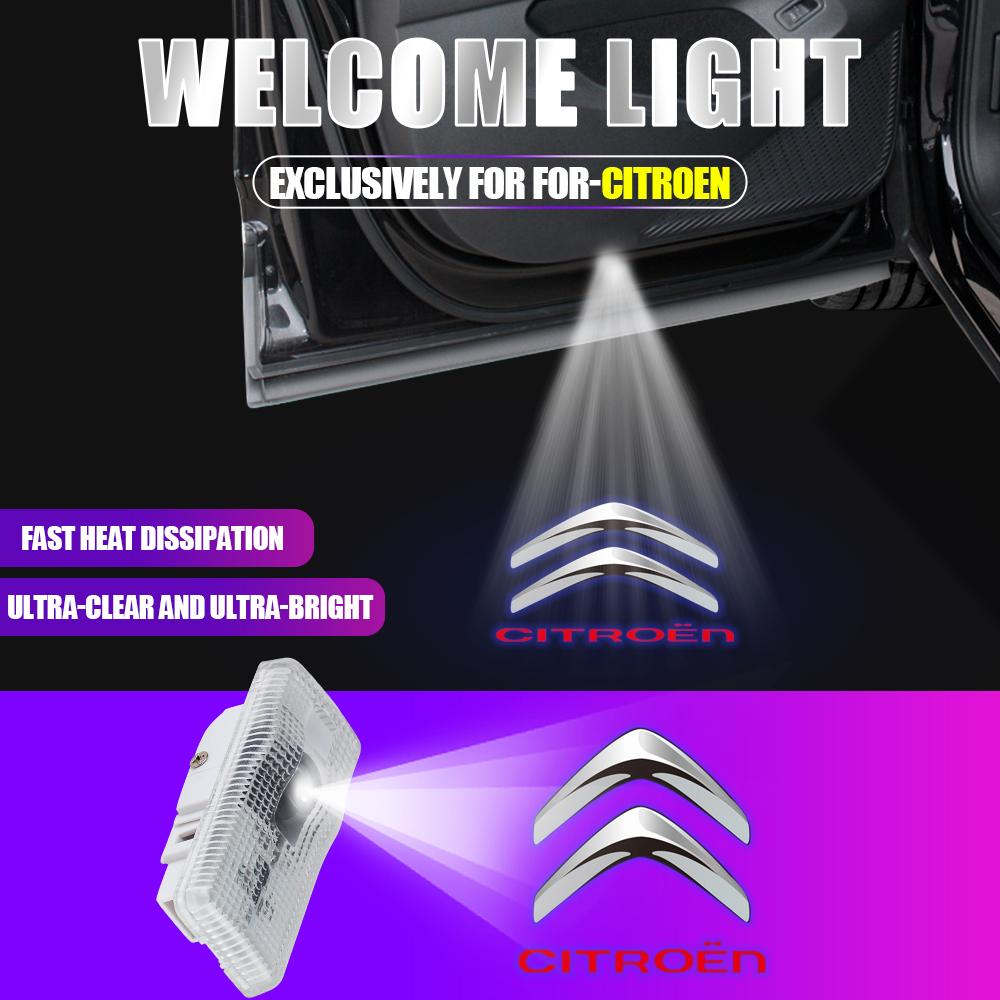 2Pcs LED Car Door Welcome Light Wireless Projector Lamp Car Decoration Accessories For Citroen C1 C2 C3 C4 C5 C-QUATRE Berlingo