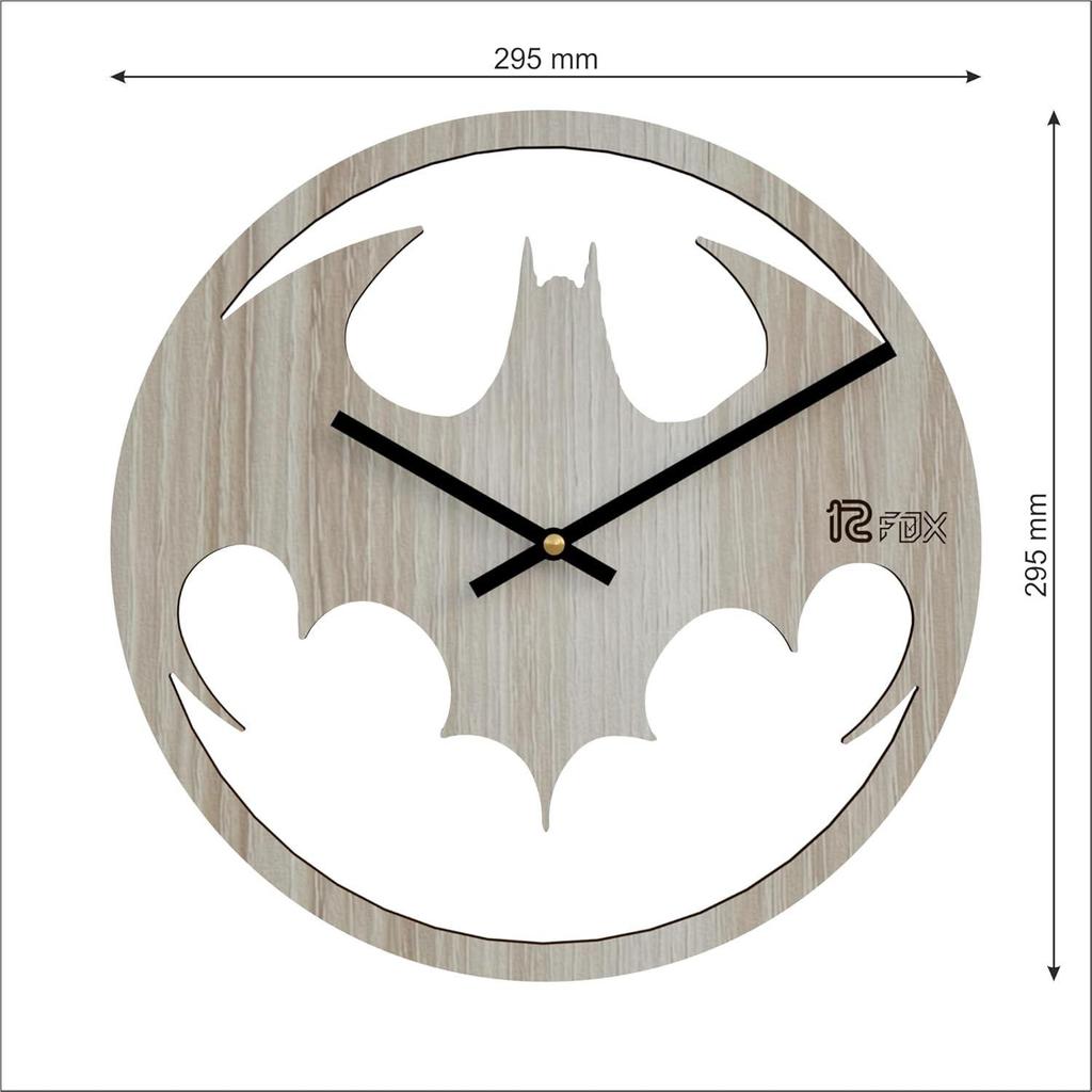Batman Design 12 Inch Handcrafted Stylish Elegant Analog Wooden Wall Clock for Living Room Hall Bedroom Office Gifting White Beech Wood