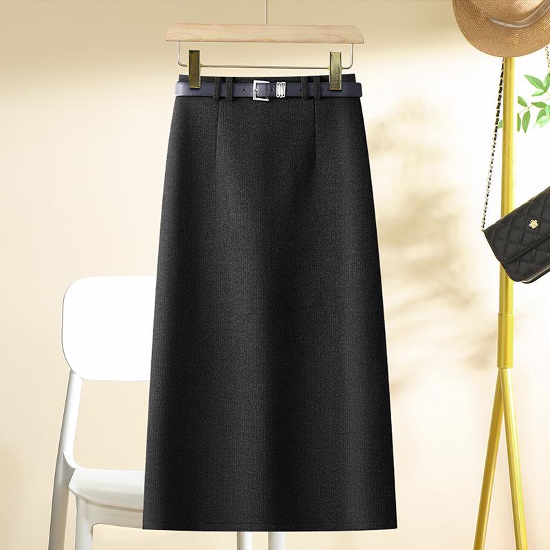 Women's Gray Wool A-line Midi Skirt - High Waist, Slimming, Professional Winter 2024