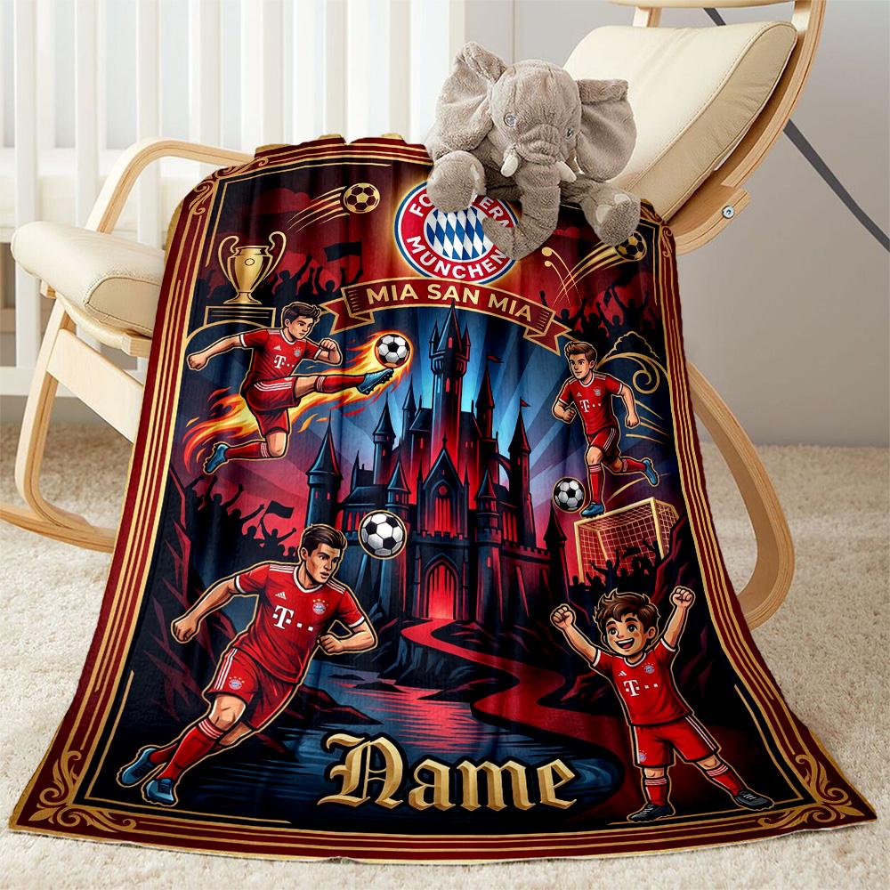 Bayern Munich Soccer Poster Personalized Text Blanket Throw Personalized Blanket Soft & Cozy Suitable for Livingroom Sofa Nap Bedding