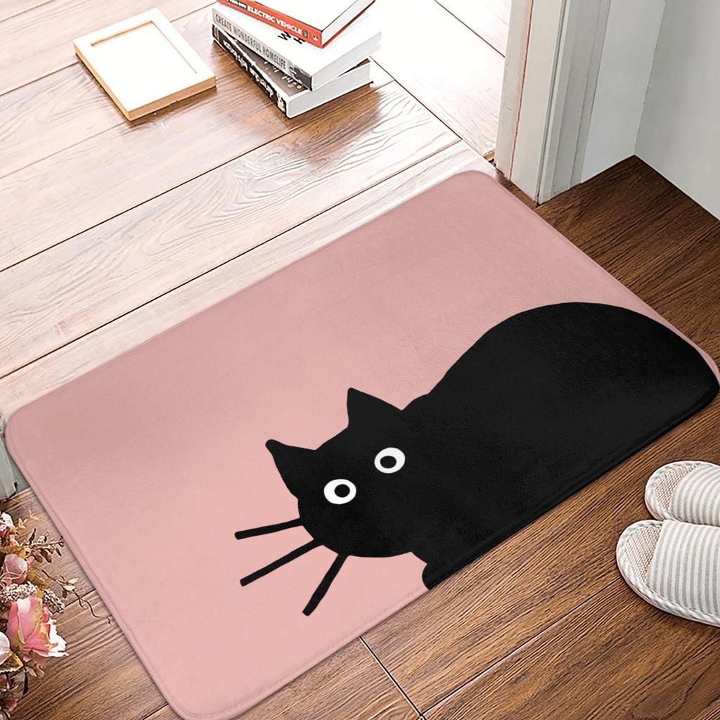 Smiling Black Cat Doormat Non-Slip Entrance Kitchen Bathroom Door Floor Mat Living Room Carpet Rug