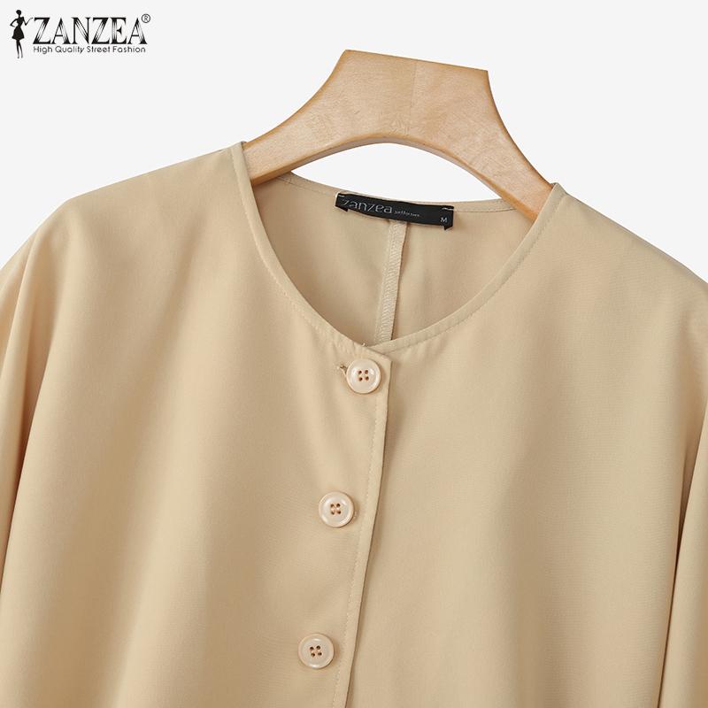 ZANZEA Bluză casual de vară pentru femei, cu gât rotund, mâneci scurte largi