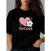 Women's Soccer T-Shirt with SOCCER Heart & Polka Dot Print - Short Sleeve Round Neck Soft Stretchy Fabric Suitable for Game Days, Fan Gatherings,