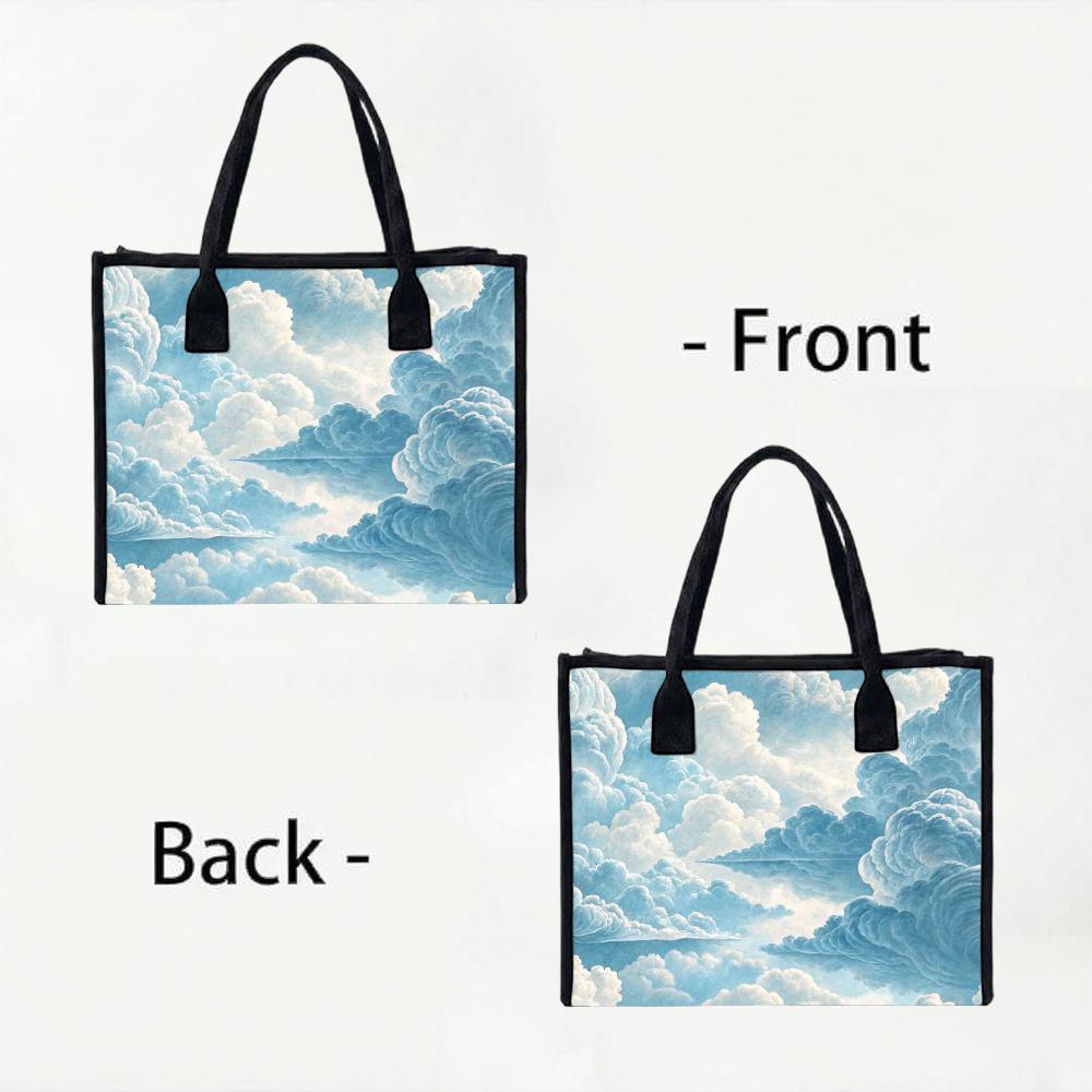 Cloud Print Casual Tote Bag Large Capacity Lightweight Daily Shoulder Purse for Outdoor Travel Shopping
