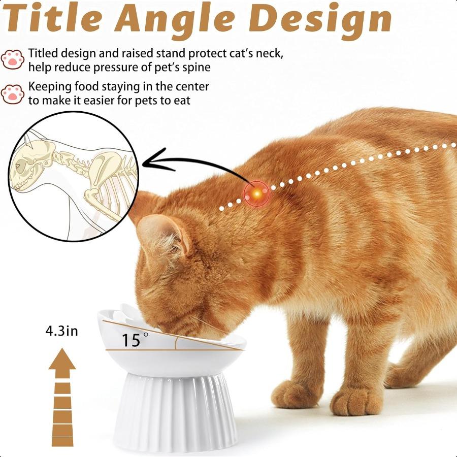Ceramic Raised Cat BowlTilted Raised Cat Bowl Anti Vomit Cat Bowls for Indoor Cats Whisker Friendly Pet Feeder for Cats Puppies