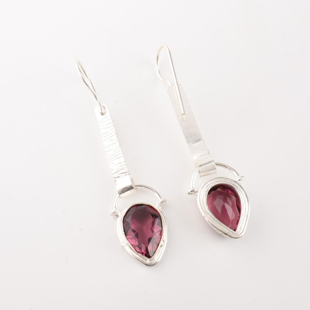 Rhodolite Gemstone 925 Stamped Silver Jewelry Handmade Earrings 2.3" For Sister EE-166-10