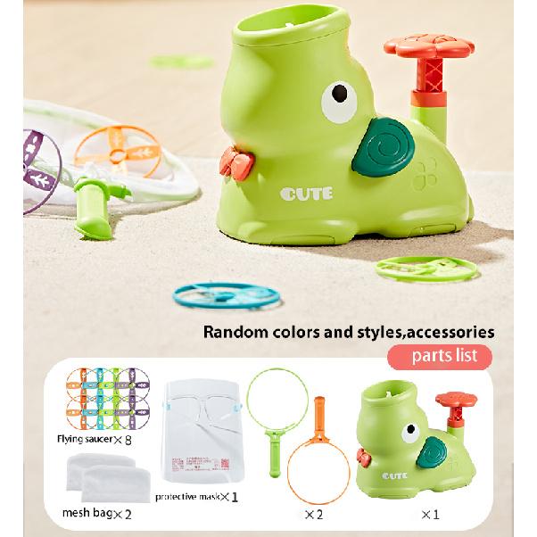 Kids Pop-Up Flying Saucer Launcher Toy with Pink Elephant Flying Discs Outdoor Backyard Park Play Game Durable Launcher 6