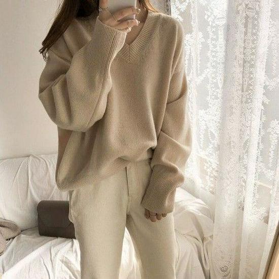 2024 Herbst/Winter Damen V-Ausschnitt Strickpullover - Locker, Vielseitig, Lässiger Stil Oberteil