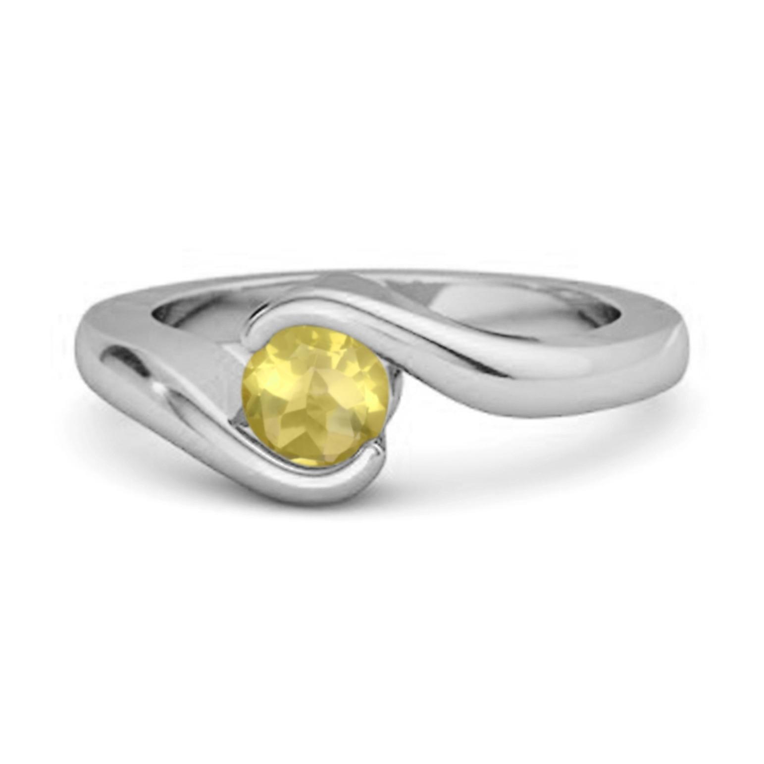 Lemon Quartz Modern Bypass Band Ring - 925 Sterling Silver 8.5 белого золота