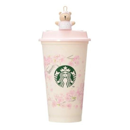 Starbucks Staba SAKURA2025 Wiederverwendbarer Becher 473ml + Becherdeckel mit Trinköffnung Bearista Sakura 2025 Tumbler Kaffee Niedlich Stilvoll Geburtstagsgeschenk Geschenk Wasserflasche