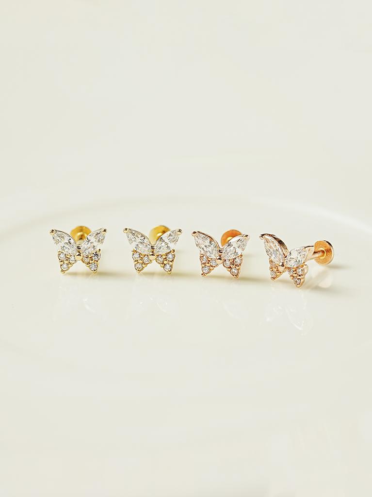Minimalpiercing 14K Internal Shine Cubic Butterfly Labret Piercing