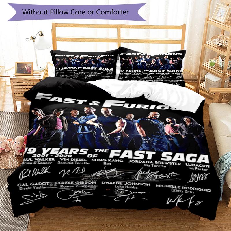 3pcs Fast & Furious Bedding Set Duvet Cover Closure Includes 1 Duvet Cover & 2 Pillowcases, Soft and Comfortable for All Seasons.