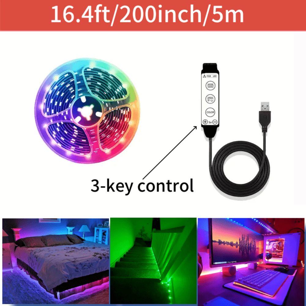 

USB Powered RGB Light Strip Static Modes 3 Key Control LED Light Strip Dynamic Modes 5 V Low Voltage TV Background Light