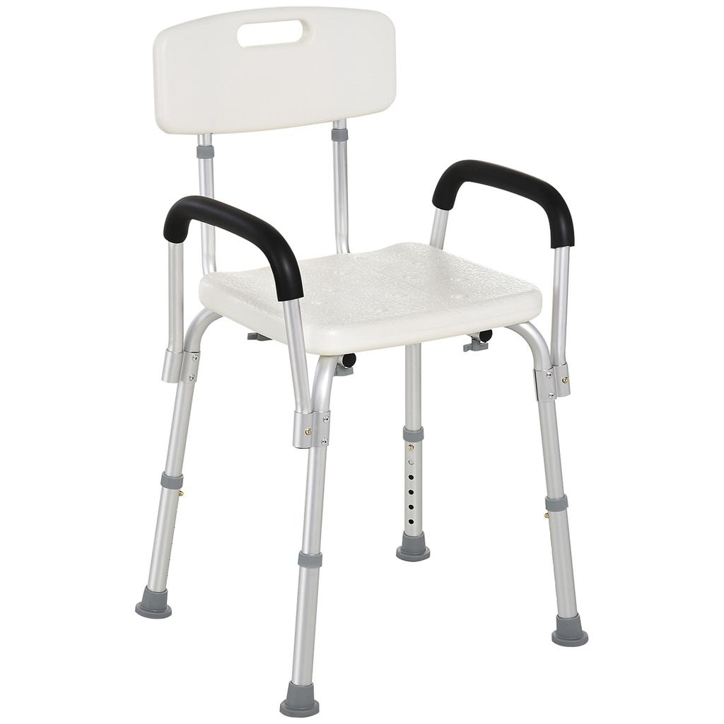 Shower Chair, Seniors, Backrest, Height Adjustable, Non-Slip, Armrests, 136 kg