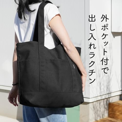 pieka Men's Large Canvas Tote Bag, A3 Size, 6 Pockets, Zipper Attached, XL