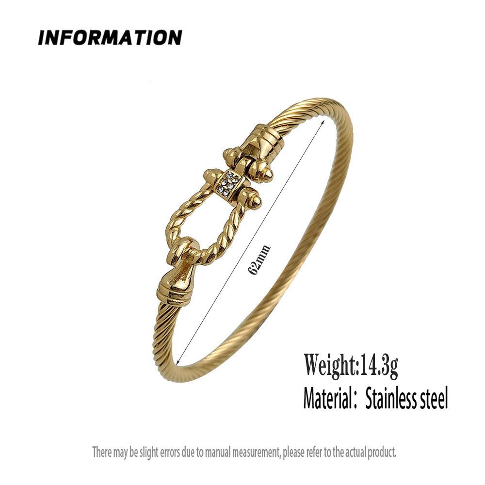 Nuovo bracciale in acciaio inossidabile placcato oro 18K con motivo a ferro di cavallo in filo d'acciaio, bracciale impermeabile di alta qualità per coppia, moglie