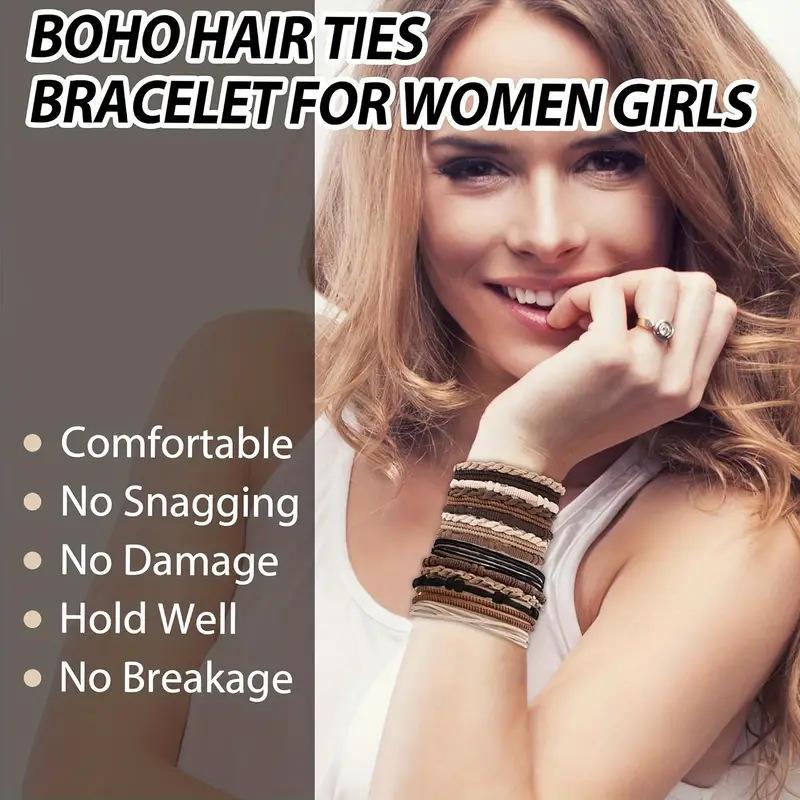 20 PCS Boho Hair Ties, Bracelets Hair Ties for Thick or Thin Hair, 4 Styles Boho Ties for Ponytail Holders, 2.36’’ Hair Ties No-Damage
