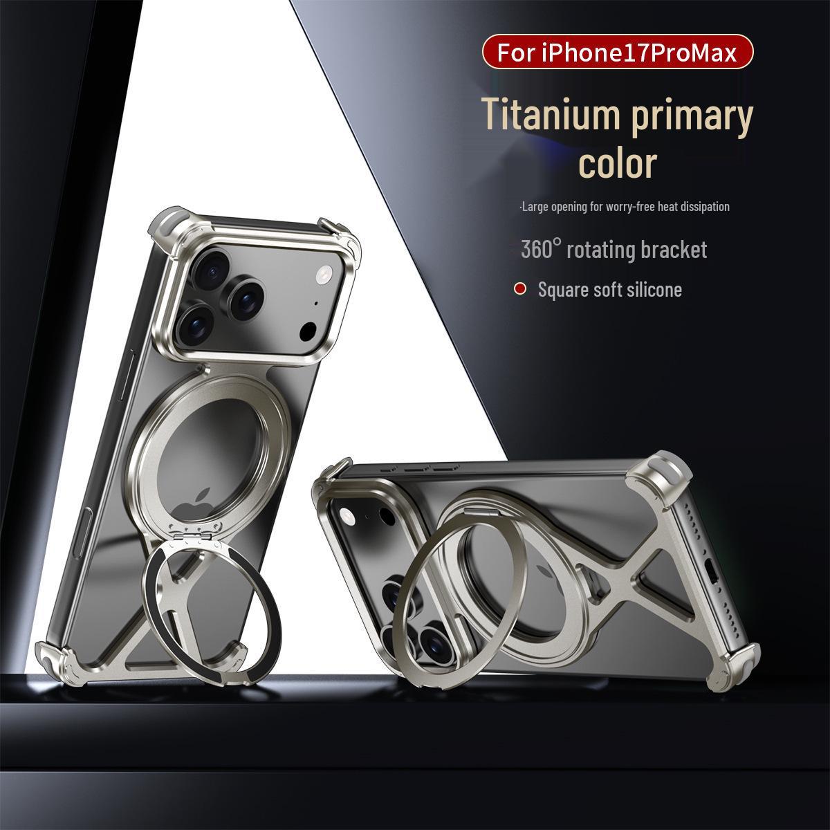 

Magnetic Metal Phone Case with Rotating Airbag Stand for Apple 17 Pro Max iPhone 15 Pro