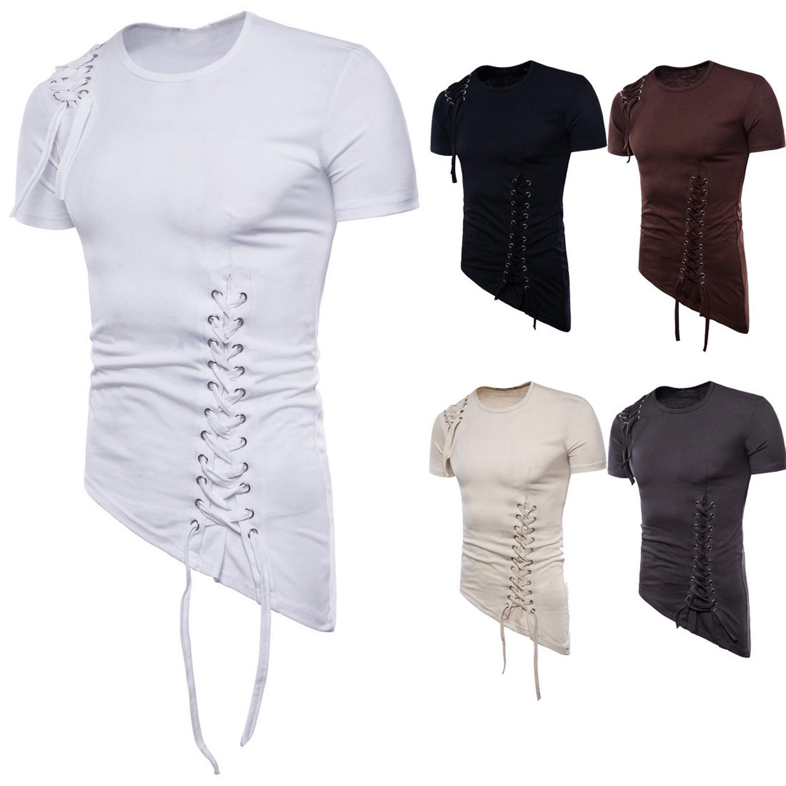 

Мужская летняя новая футболка с коротким рукавом и вязанной веревочной блузкой нестандартного дизайна