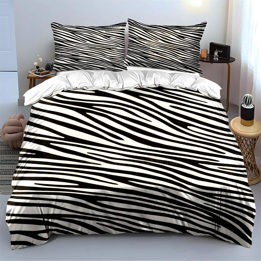 Zebra Stripe Black and White Bedding Set Bedding set (1 duvet cover, 2 pillowcases, duvet not included)