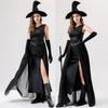 Womens Halloween Witch Costume Black Veil Gown Fantasy Cosplay Outfit Adult Party Stage Performance