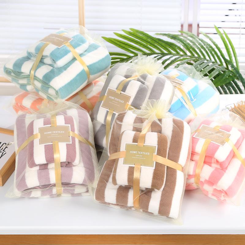 Coral Fleece Hemming, Wide Strip Towel, Towel Combination, Mother and Child Towel, High-density Water Absorption, Enlarged and Thickened