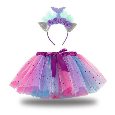 2026 Summer Star & Moon Mesh Tutu Skirt for Toddlers & Girls, Puffy with Inner Lining, Includes Hair Accessories.