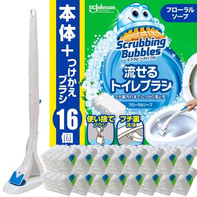 Scrubbing Bubbles Flushable Toilet Floral Soap 16 Brush Heads Brush Heads 12 Brush Disposable Brush Bulk Purchase Brush, Scent, (4 + Heads), Black,