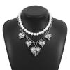 DIEZI Multilayer Elegant Imitation Pearl Beads Choker Necklace For Women Party Gift Fashion Heart Pendant Necklace Jewelry