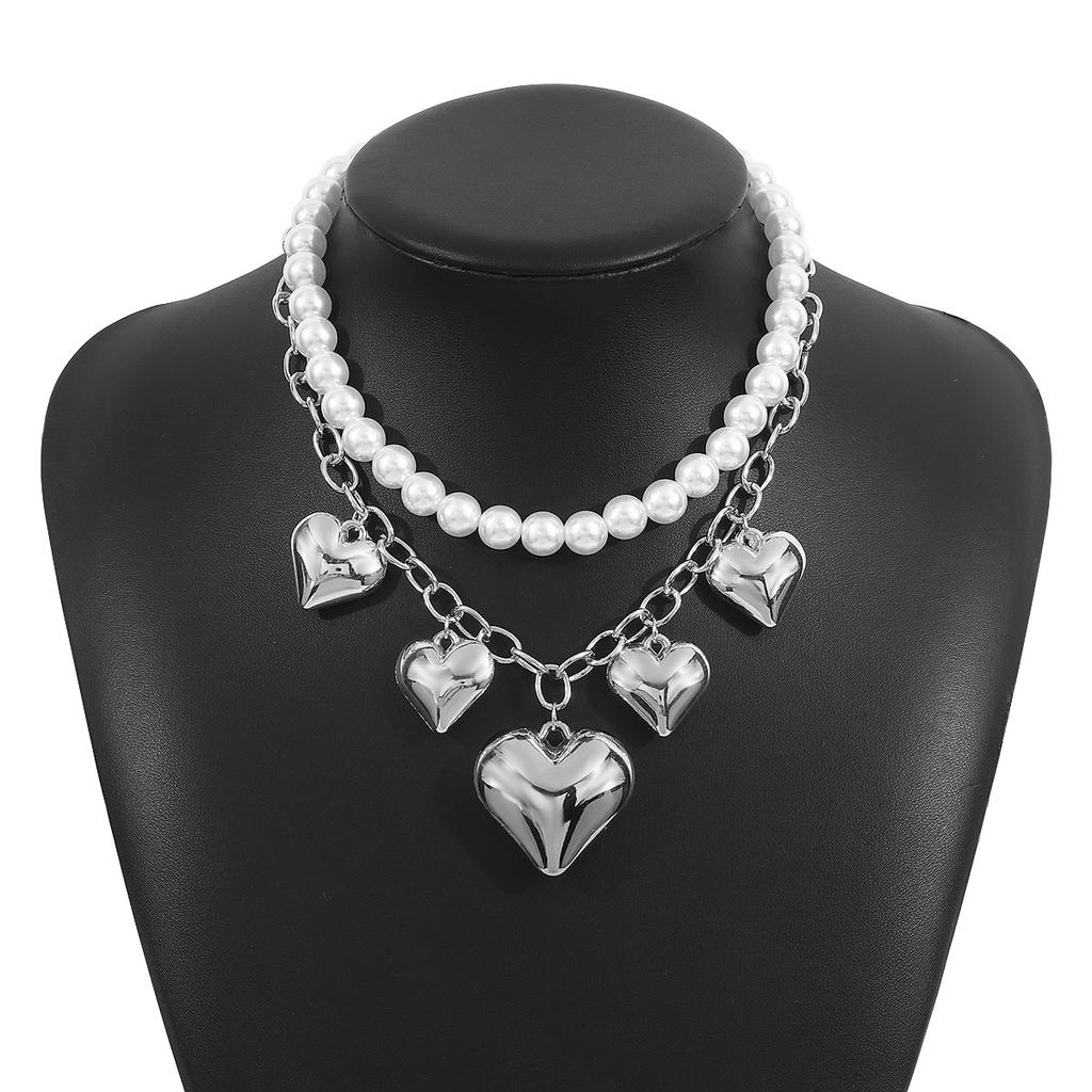 DIEZI Multilayer Elegant Imitation Pearl Beads Choker Necklace For Women Party Gift Fashion Heart Pendant Necklace Jewelry