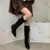 Fashion 2025 Design Pleated Woman Knee-High Boots Fashion Pointed Toe Long Booties Autumn Winter Square Heels Slim Shoes