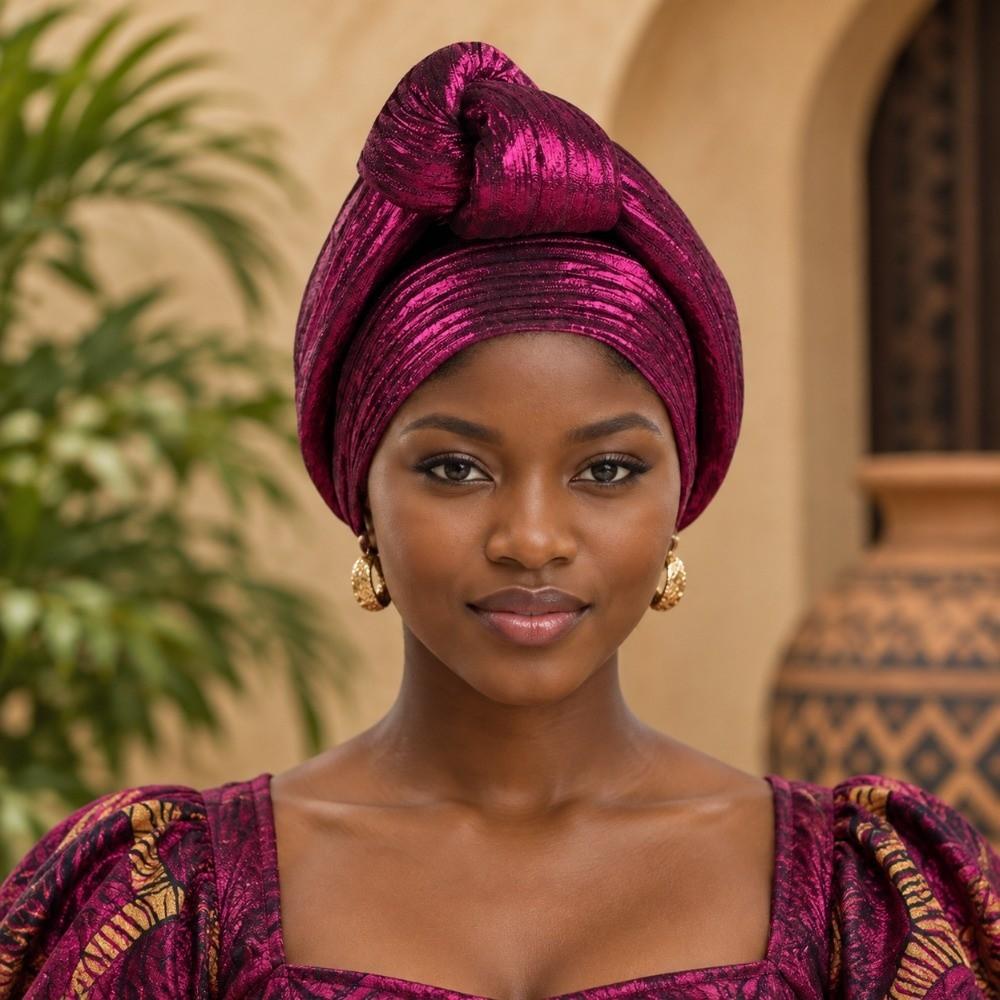Polyester African Gele Headwrap Front Knot Elegant Headpiece Chic Nigerian Yoruba Turban Party