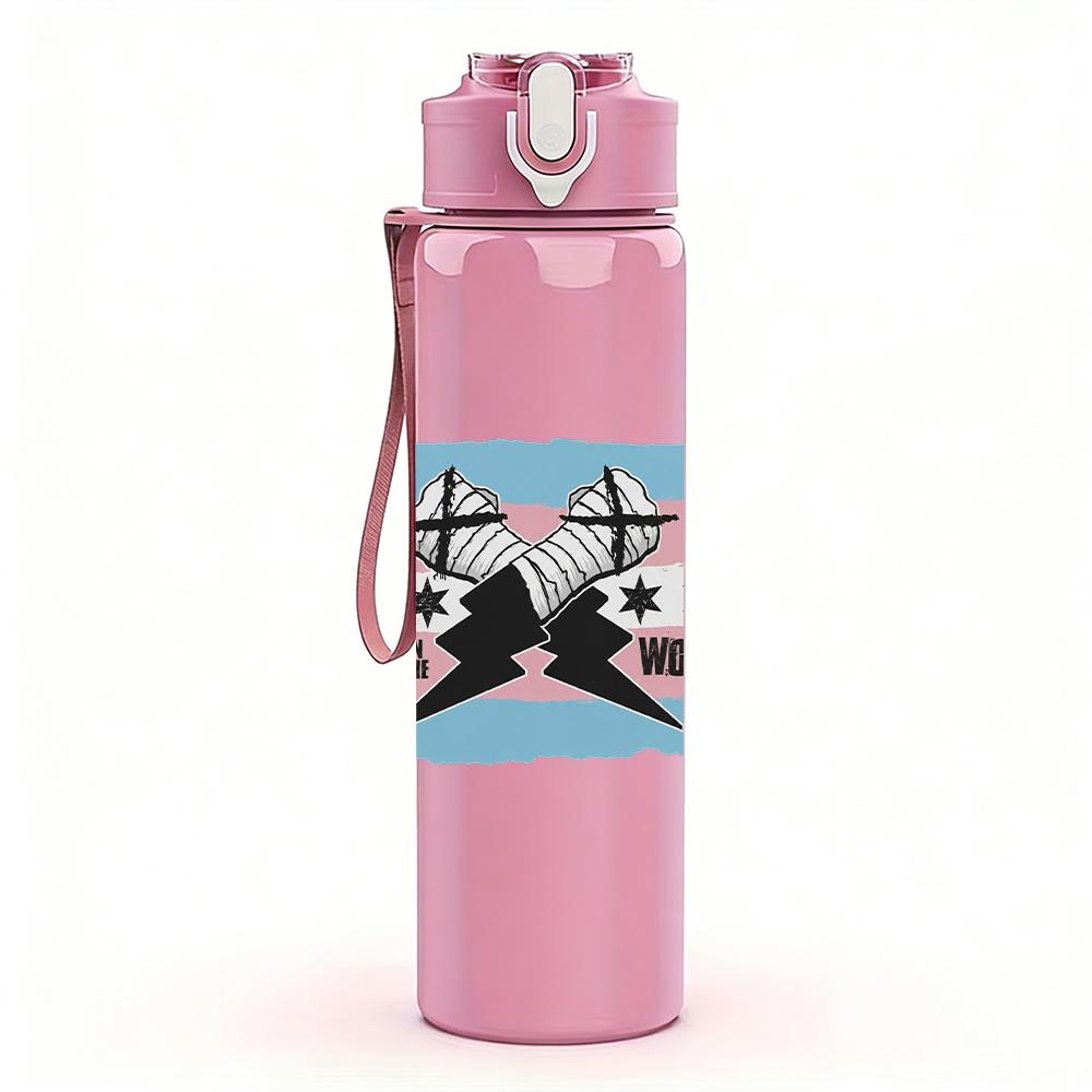 1PC Retro Retro Skateboard Collage Print 750ml Colorful Plastic Sports Water Bottle Leakproof Pop Up Lid with Straw for Outdoor Work Home Use