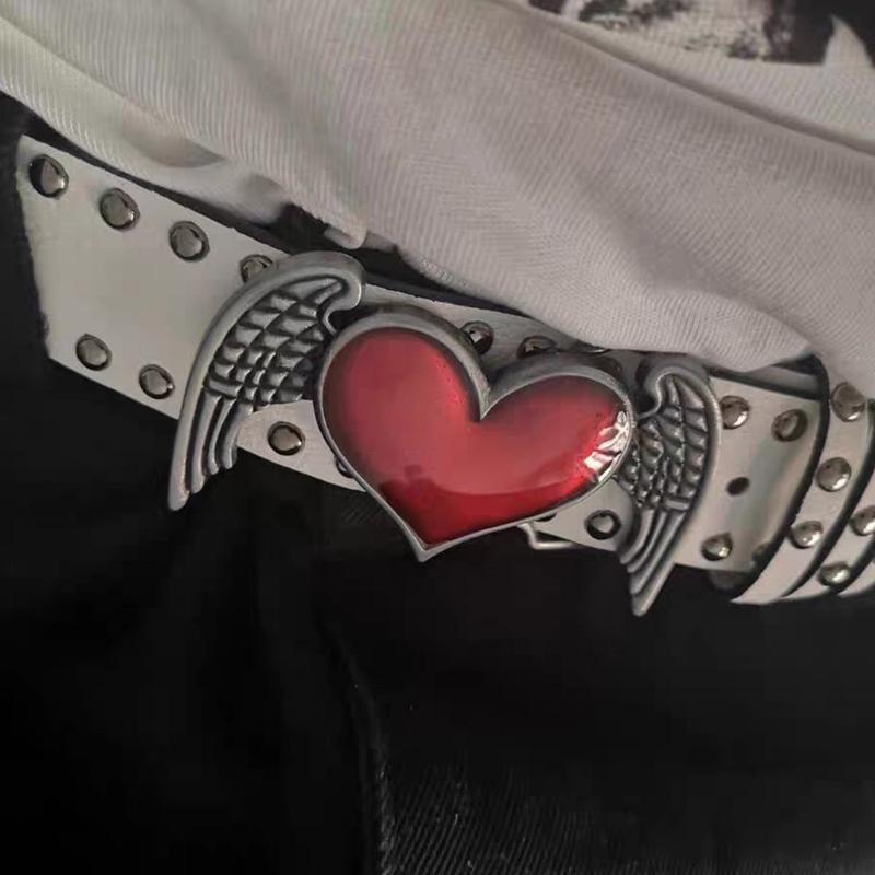PU Waist Belt with Heart&Wing Buckle Adjustable Length Waist Belt Girls Jeans Dresses Skirt Coat Decors Waistband