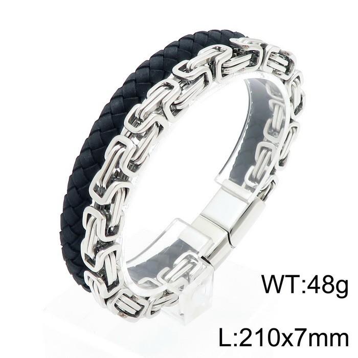 

[Titanium Steel Braided Byzantine Chain Multilayer Leather Bracelet for Men]