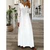 Damen Spitze V-Ausschnitt Maxikleid Langarm Boho Blumenspitze Ärmel Fließend Sommer Langkleid