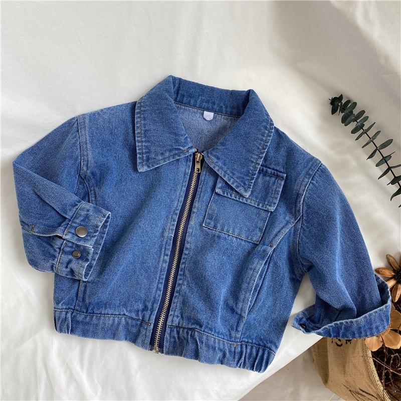 Korean Style Autumn Children's Heavy Duty Soft Denim Jacket - Boys & Girls Fashionable Workwear Zipper Jacket