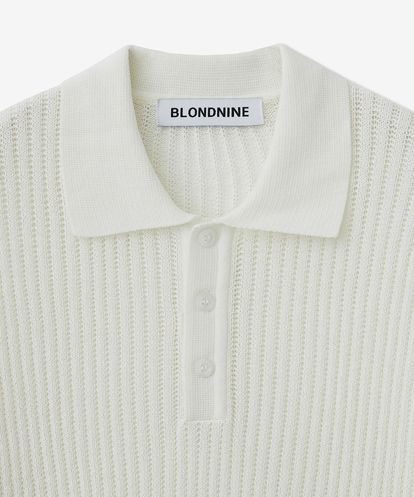 BLOND9 Cotton Rib Collar Short Sleeve Knit_Ivory