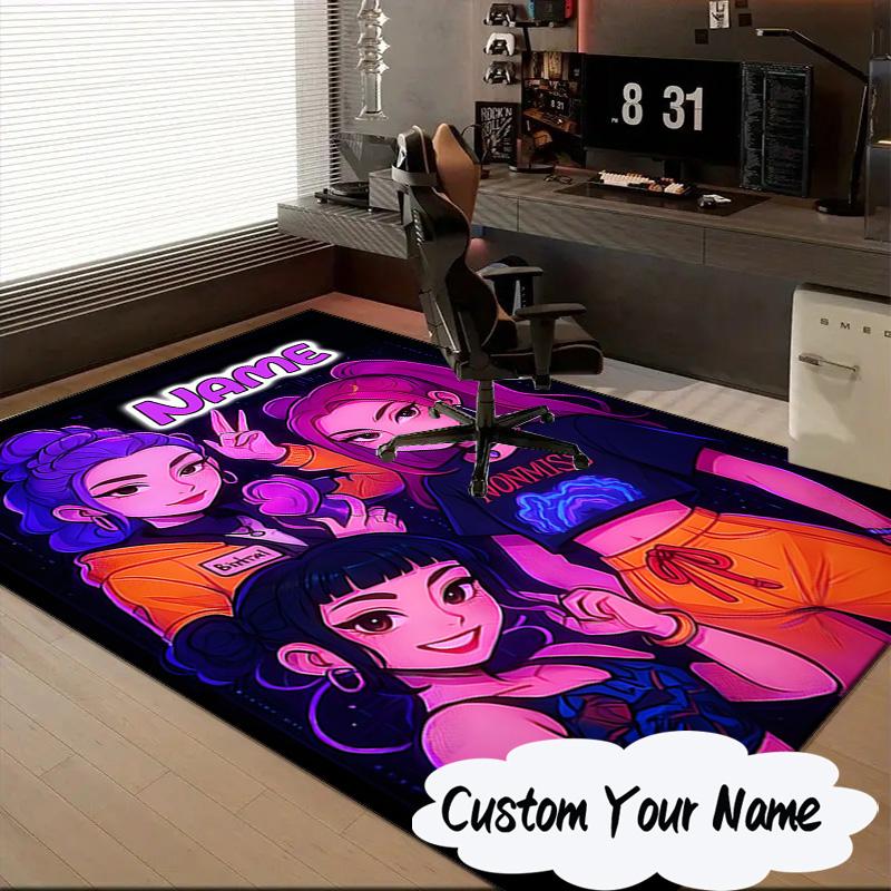 Custom Name KPop Cartoon Carpet, Chair Rug,Area Rug for Office Bedroom living rooms bedroom, Doormat decor Christmas fan gifts