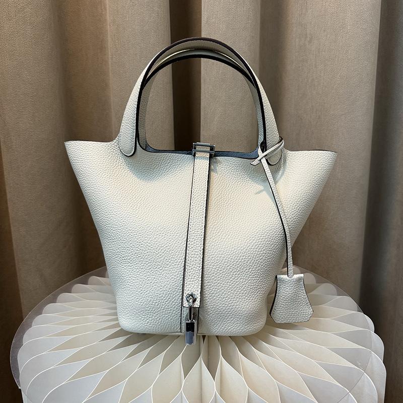 First Layer Cowhide Niche Handbag High Version Vegetable Basket Bag Genuine Leather Large Capacity High-end Sense Exquisite Bucket Bag