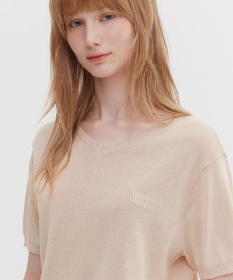 MARIE CLAIRE Basic Logo V-Neck Short Sleeve Knit (Magbkn05Mbe)